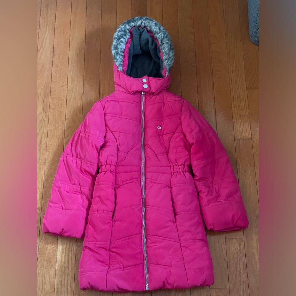 Thick pink jacket for cold weather, fuzzy inside and super warm. For girls